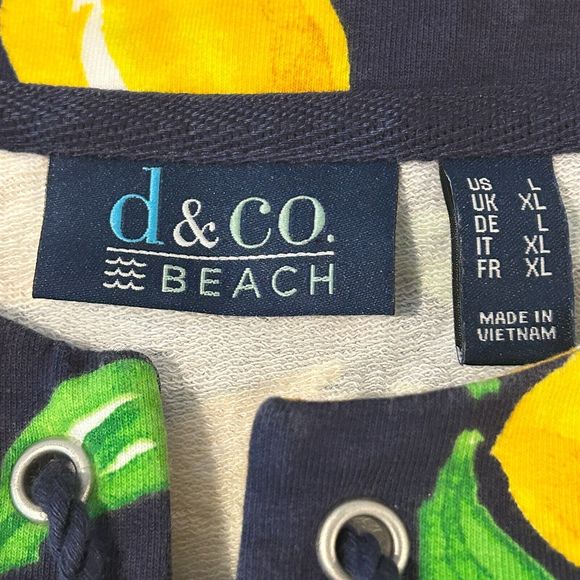 D & Company Navy Lemon Print Dress Beach Cover Up Lace Up Neckline Size L NEW - Picture 3 of 8